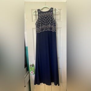 Navy Beaded Sleeveless Maxi Dress